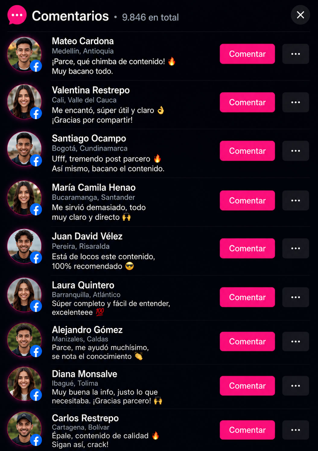Comprar Comentarios Facebook Colombia