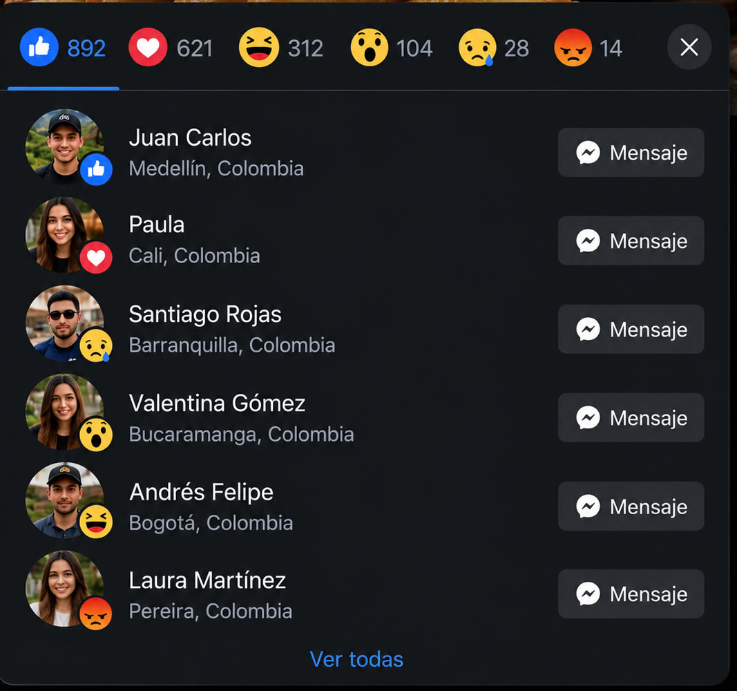 Comprar Reacciones Facebook Colombia para publicaciones, fotos, videos y reels